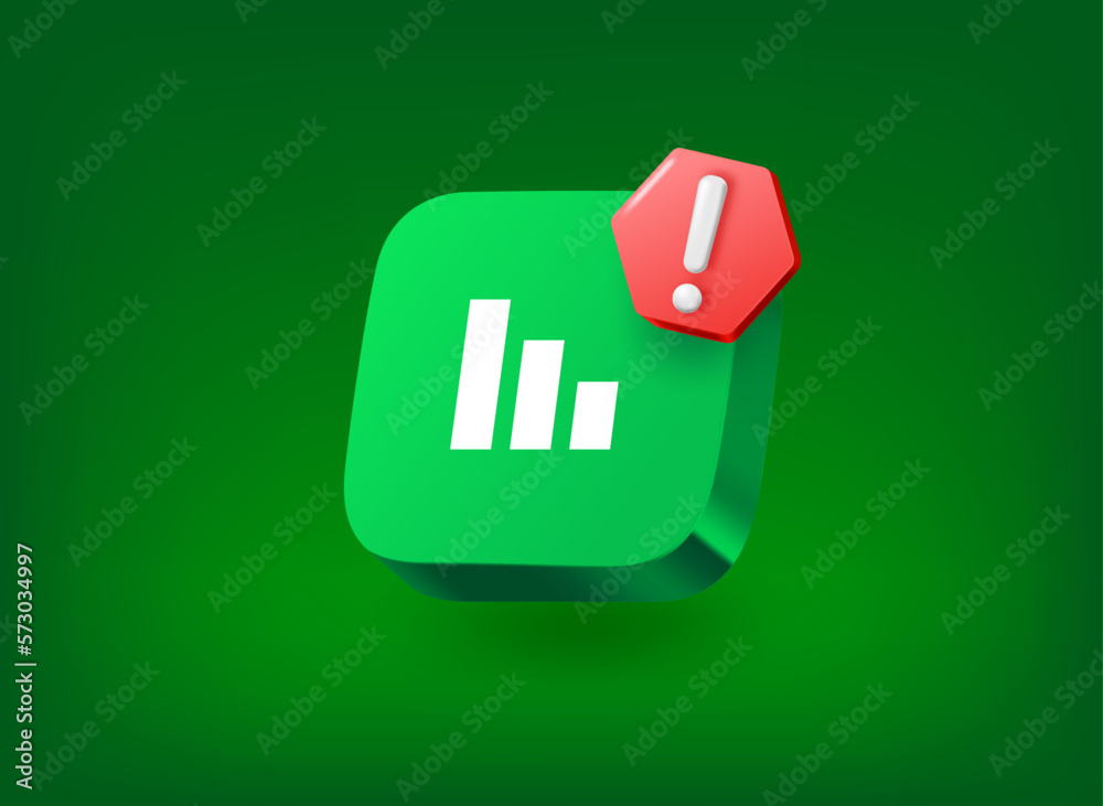 Chart icon with exclamation point pictogram. Vector 3d illustration Chart icon with exclamation point pictogram. Vector 3d illustration