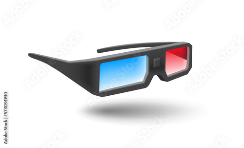 Modern realistic black 3D glasses for watching films. For cinema advertising concepts and home viewing.