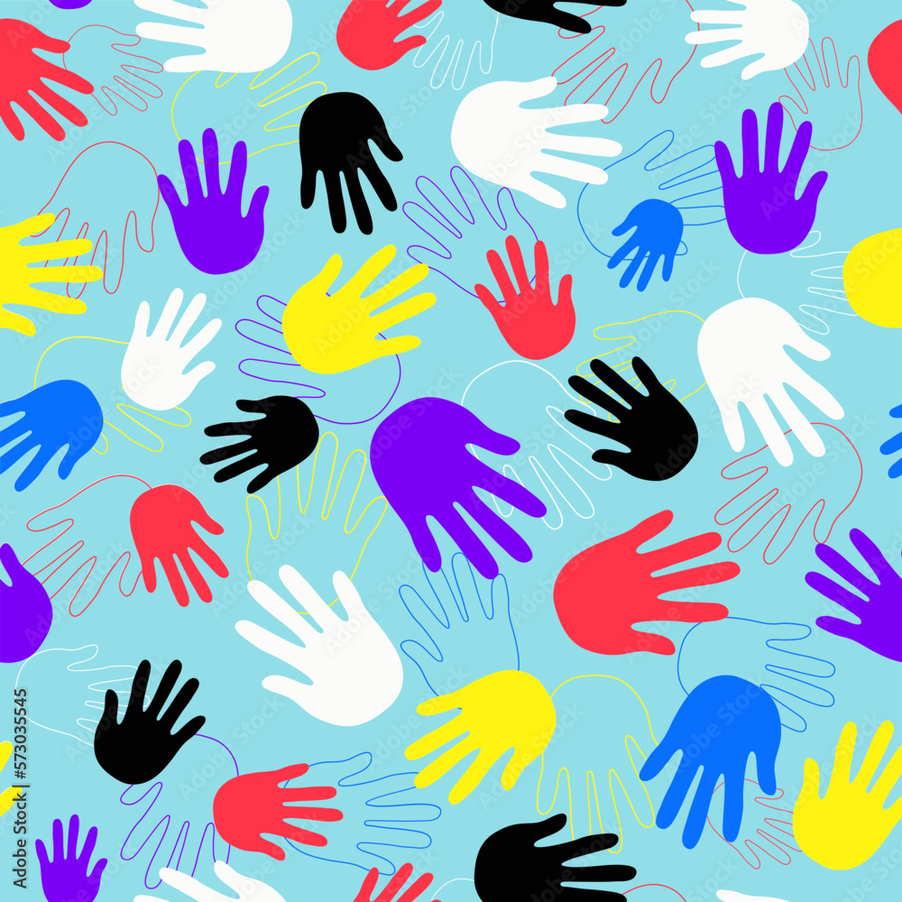 Hands, palms, print. Pattern seamless. Silhouette of the palm. Fingers of a person's hand, a child's palm. Drawing. Vector Graphics. Illustration on isolated background. Hands, palms, print. Pattern seamless. Silhouette of the palm. Fingers of a person's hand, a child's palm. Drawing. Vector Graphics. Illustration on isolated background.