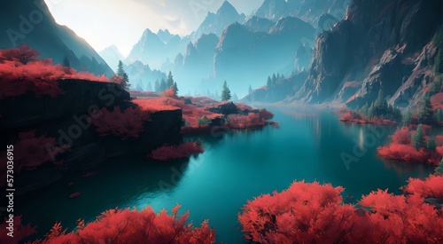 Tranquil river reflection  AI Generated 
