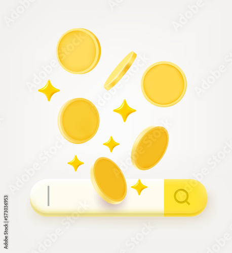 Earn money via internet search. 3d vector illustration isolated on white background