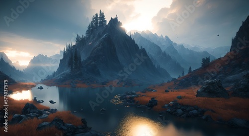 Tranquil river reflection [AI Generated]