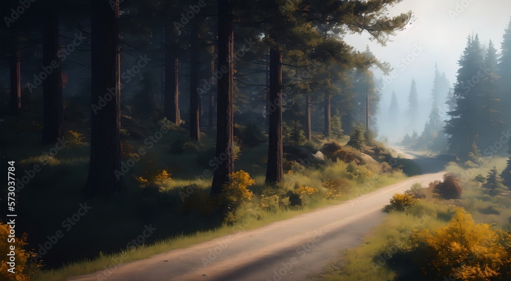 Empty rural road stretching to the horizon [AI Generated]