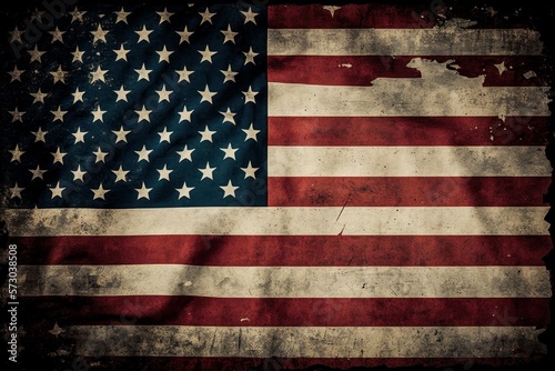 Old tattered american flag. Grunge background. AI generated