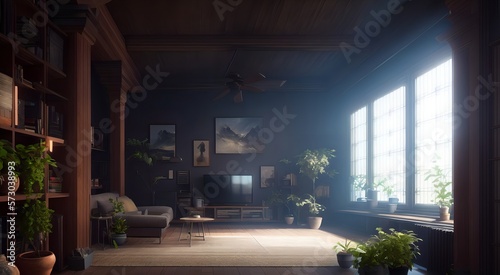 Cozy living room with comfortable sofa [AI Generated]