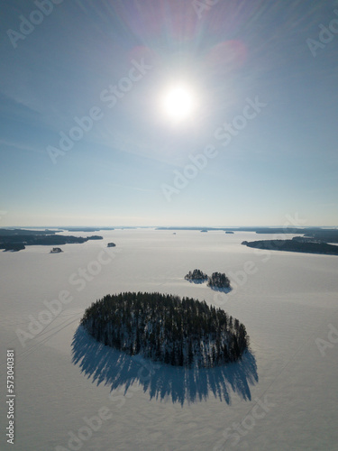 Fototapeta Naklejka Na Ścianę i Meble -  Aerial winter lake scenery