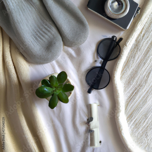 Simple Flatlays Gray Joyful Cavicornia - Generative AI photo