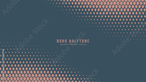 Boho Style Modern Halftone Vector Twisted Border Aesthetic Abstract Background. Fancy Half Tone Gypsy Scale Pattern Trendy Fashionable Texture. Stylish Minimalist Wide Wallpaper. Ease Abstraction