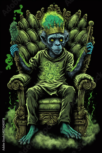 Illustration of cannabis king lemur smoking marijuana. Generative AI 