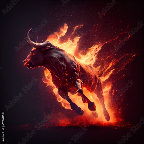Running fire bull. AI midjourney generated illustration © Maksym Yemelyanov
