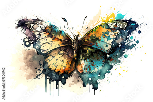 colorful butterfly in style of aquarelle, ai generated