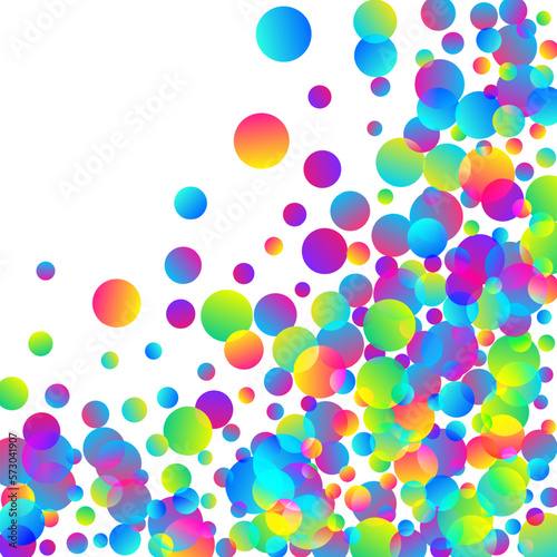 Magic party confetti decoration vector background. Rainbow round elements carnival decor. Surprise burst flying confetti. Holiday celebration decor illustration. Joy particles.