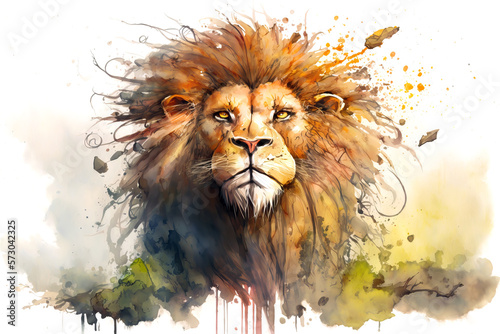 portrait of lion in aquarelle style  ai generated