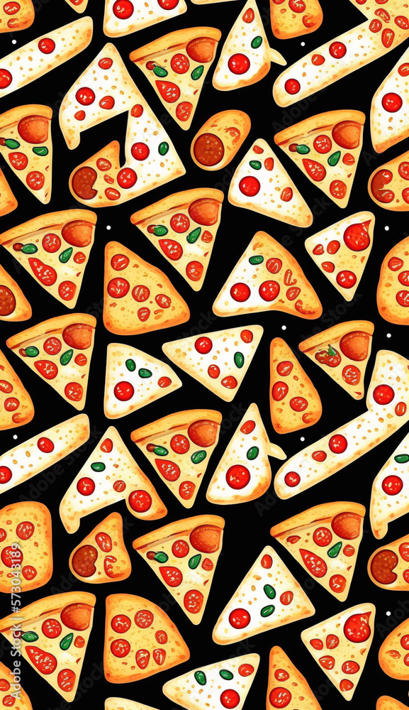 Fototapeta premium Vector Pizza Pattern Background Generative AI