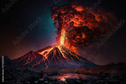 Spectacular volcanic eruption. Generative AI photo