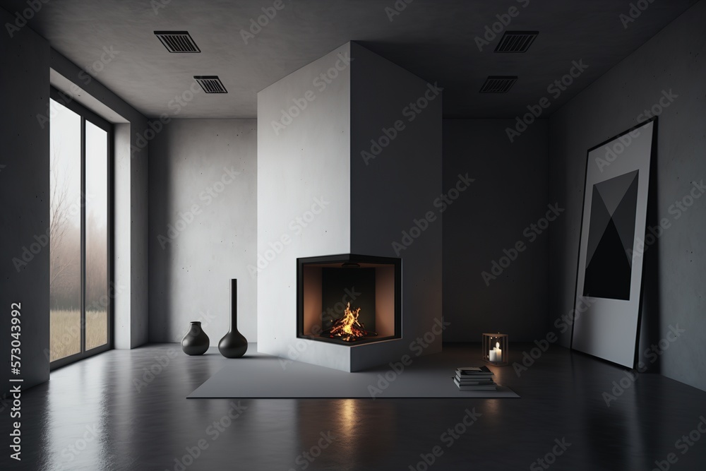 Fototapeta premium a lit fireplace in a modern interior