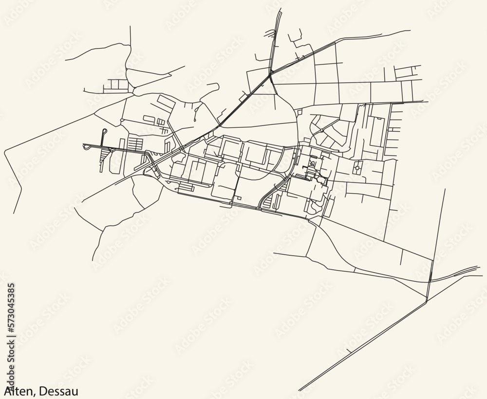 Detailed hand-drawn navigational urban street roads map of the ALTEN BOROUGH of the German town of DESSAU, Germany with vivid road lines and name tag on solid background