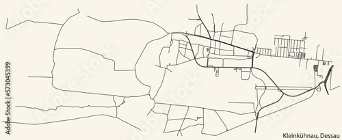 Detailed hand-drawn navigational urban street roads map of the KLEINKÜHNAU BOROUGH of the German town of DESSAU, Germany with vivid road lines and name tag on solid background