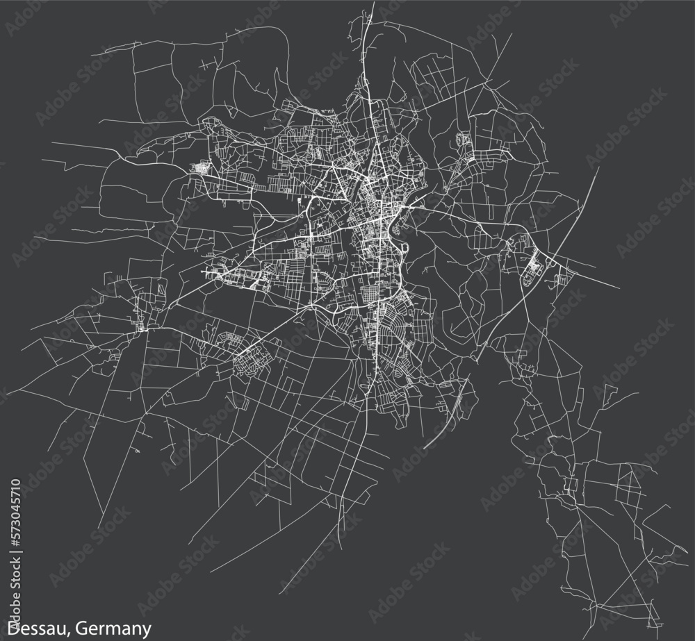 Detailed hand-drawn navigational urban street roads map of the German town of DESSAU, GERMANY with vivid road lines and name tag on solid background