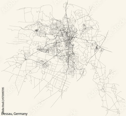 Detailed hand-drawn navigational urban street roads map of the German town of DESSAU, GERMANY with vivid road lines and name tag on solid background