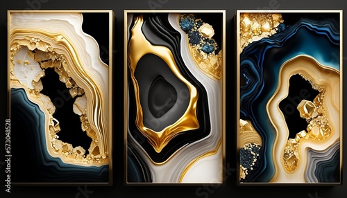Wallpaper for wall frames. golden and black liquid marble