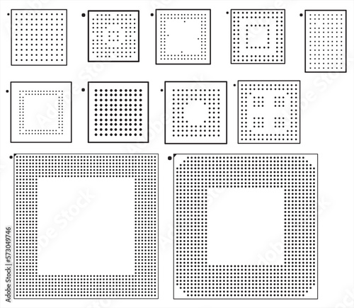 A footprint for mounting an electronic
component on a printed circuit board. Assembly 
drawing of the printed circuit board.
Surface mounting, bga component.