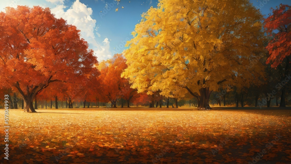 Fototapeta premium A large fall park, with beautiful streets, bike paths. The best place for a walk.