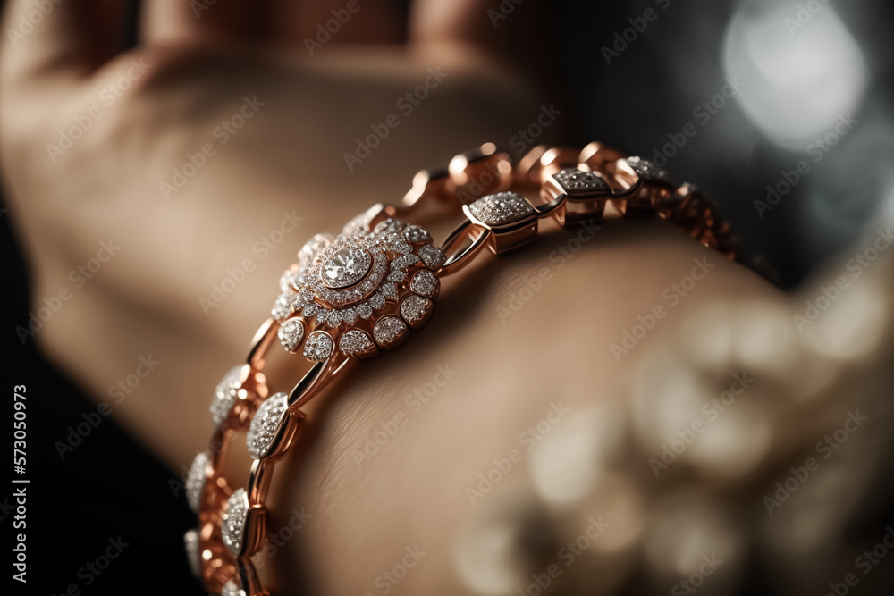A Dazzling Gold Diamond Bracelet for Women. Generative AI A Dazzling Gold Diamond Bracelet for Women. Generative AI