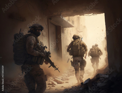 Special forces soldiers during the military operation. war, army, and people concept photo