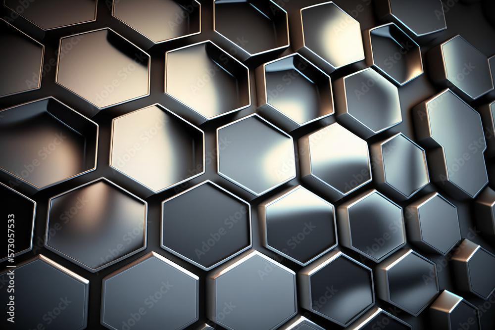 hexagonal metal background with a futuristic metallic shine and shadows, generative ai hexagonal metal background with a futuristic metallic shine and shadows, generative ai
