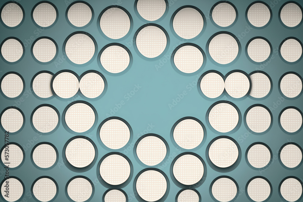 minimalist abstract background with light blue and white circles arranged in a symmetrical pattern, generative ai