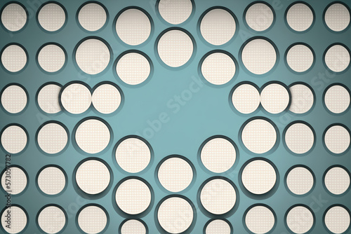 minimalist abstract background with light blue and white circles arranged in a symmetrical pattern, generative ai