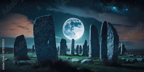 Stonehenge with moon, generative ai photo