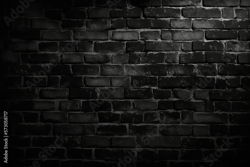 Vintage black painted brick wall with a textured surface, generative ai