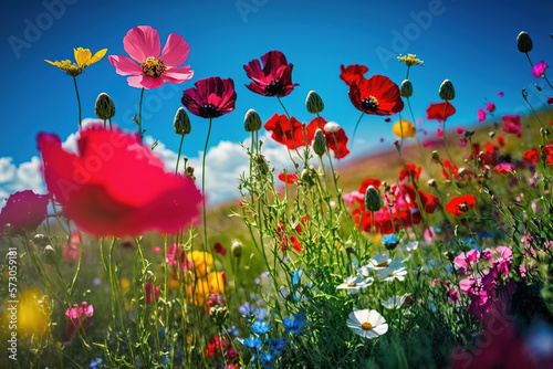 Colorful flower meadow in spring, ai art illustration  © vvalentine