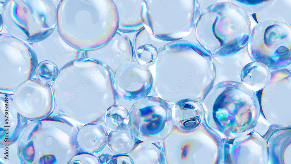 3d render, abstract background with air bubbles, sparkling water drops macro, hydration jelly balls - obrazy, fototapety, plakaty 
