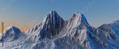 Photography 3d render, abstract panoramic background with rocky mountains
