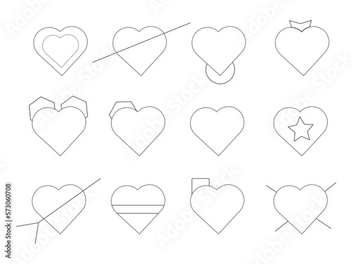 set of hearts. Heart outline drawing set isolated on white background. heart shaped confetti. heart made of colorful beads. heart made of colorful confetti. clip art heart clipart. 