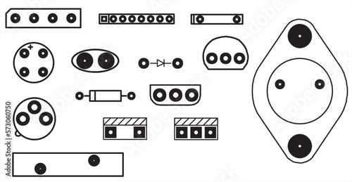 A set of vector footprint (seating) for mounting in holes
of a discrete electronic
component on a printed circuit board. Assembly 
drawing of the pcb.