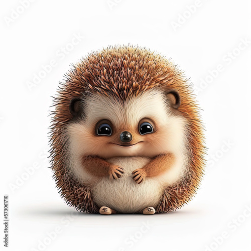 Cute happy hedgehog cartoon in white background, generative ai