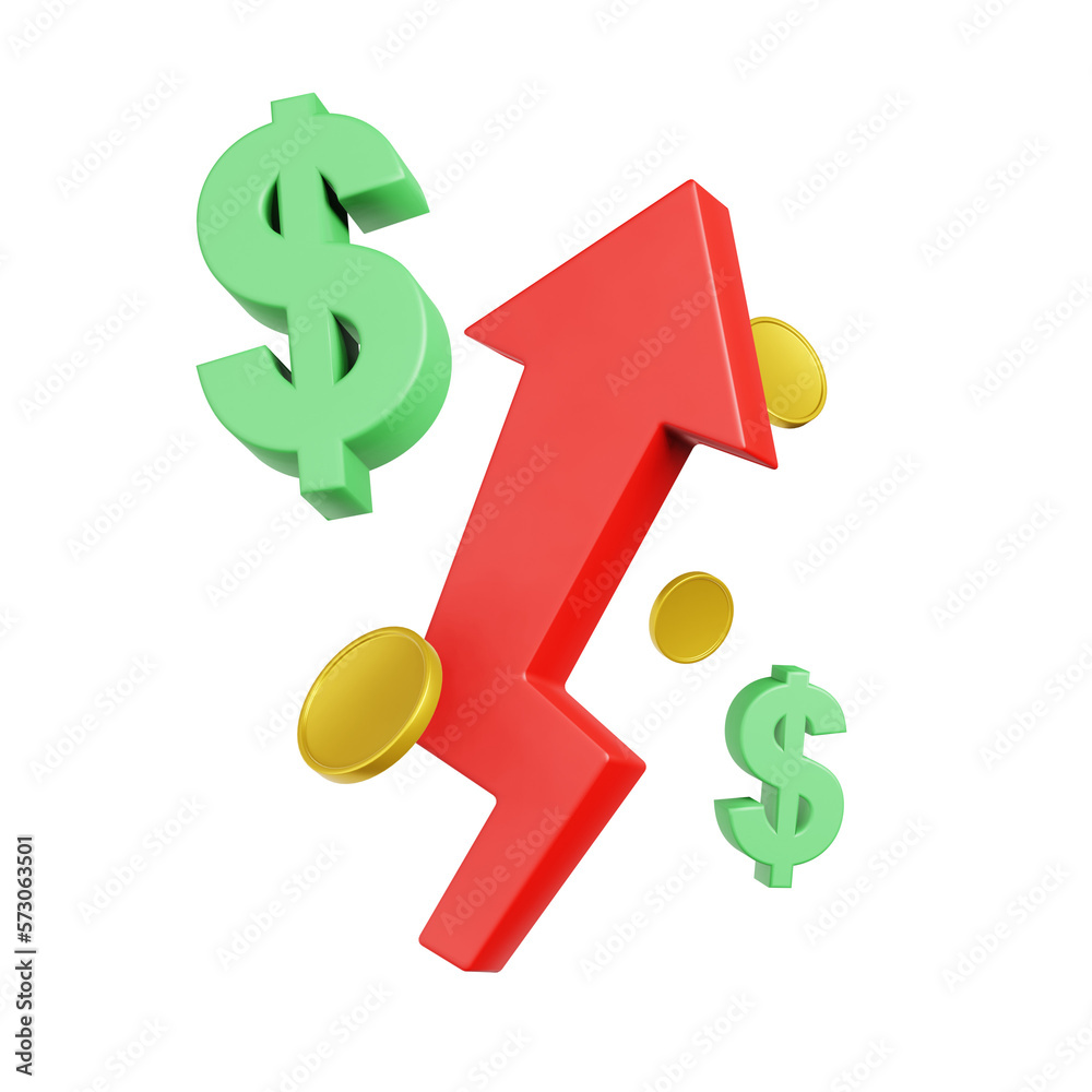 Obraz premium dollar red arrow pointing up 3d render icon illustration