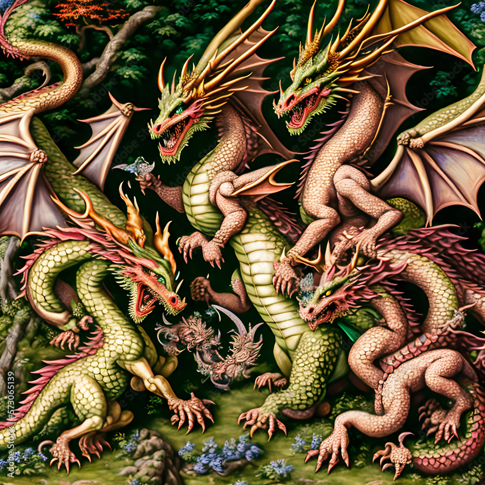 Fototapeta premium Dragon War, Generative AI Illustration
