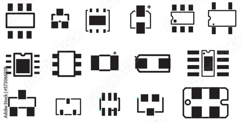 A set of vector footprint (seating) for surface mounting an electronic
component (capacitor, resistor, transistor, chip) 
on a printed circuit board. Assembly 
drawing of the pcb.