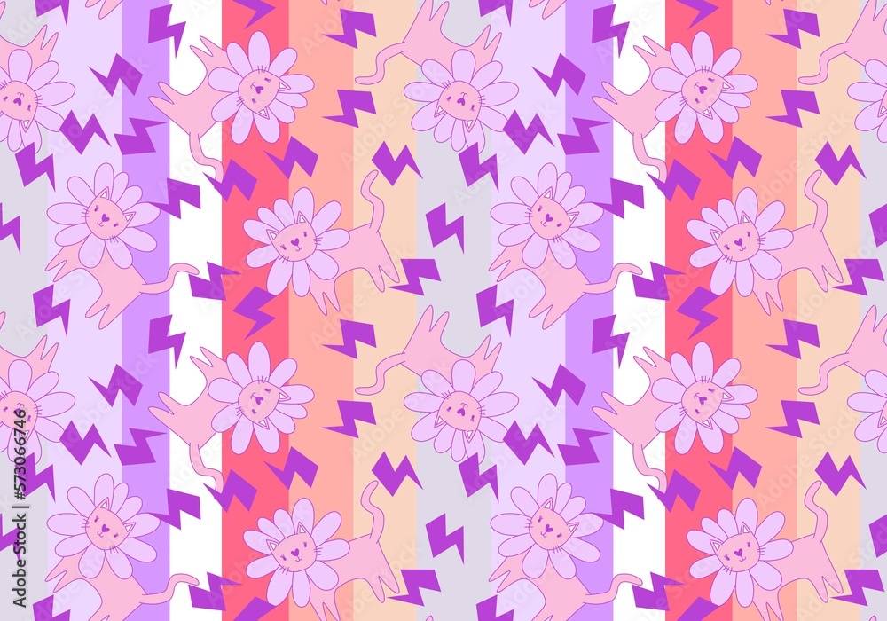 Halloween animals seamless flower cats paint markers pattern for wrapping paper and fabrics and linens and kids Halloween animals seamless flower cats paint markers pattern for wrapping paper and fabrics and linens and kids