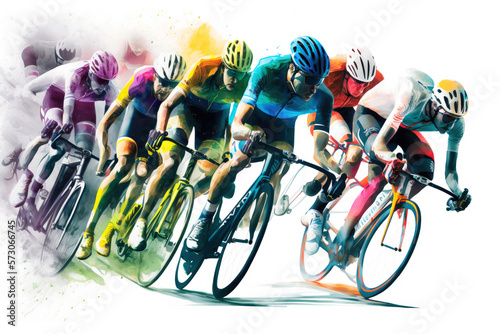 Fotografiet illustration bike race, action on white background, generative AI