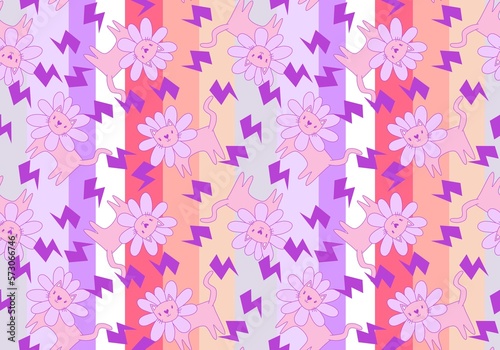 Halloween animals seamless flower cats paint markers pattern for wrapping paper and fabrics and linens and kids