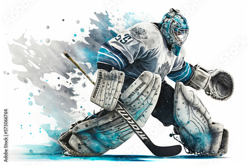 Fototapete Illustration of a professional ice hockey player goalkeeper in action on white b