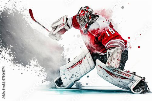 Leinwand Poster Illustration of a professional ice hockey player goalkeeper in action on white b