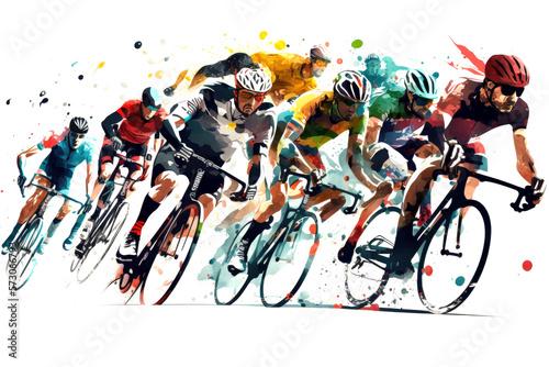 illustration bike race, action on white background, generative AI