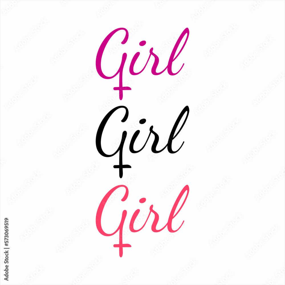 Girl word design with female gender symbol on letter G. Can be used for t-shirt design and cafe decoration.